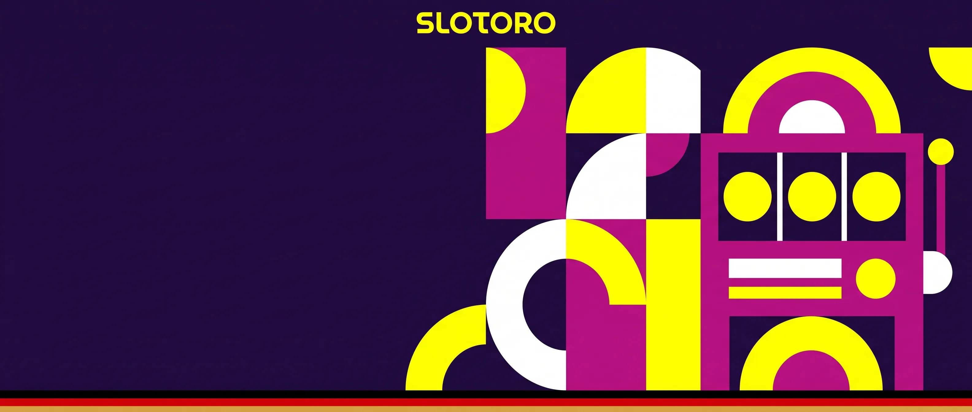 Slotoro Casino mit gelben und magentafarbenen Bauhaus-Formen